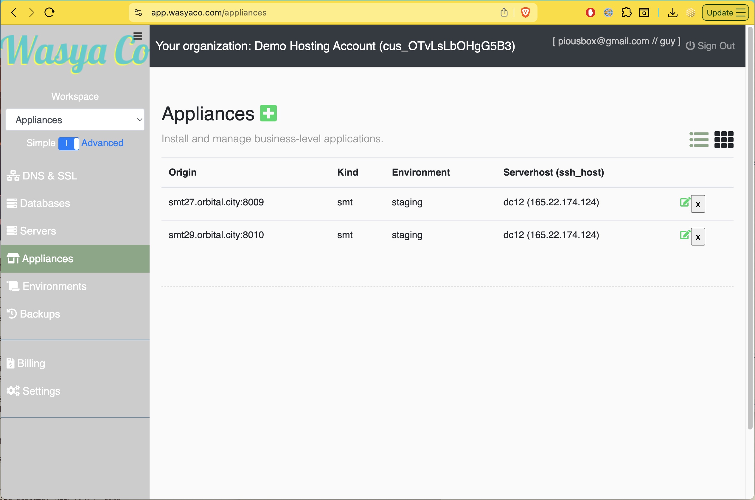 wasya_co hosting dashboard